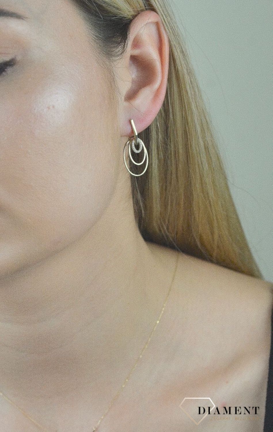 Złote kolczyki Diament 333 wiszące potrójne owale.jpg